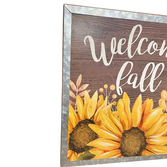 Welcome Fall Sunflower Hanging Sign 11x11 Galvanized Metal Trim Wood Sign Decor - Picture 4 of 9